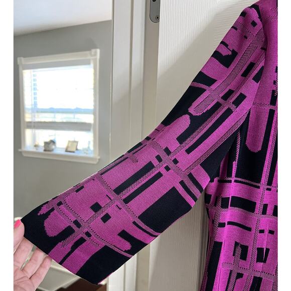 MING WANG Purple Black Abstract Soft Knit Tailored Blazer Jacket Sz L - Picture 3 of 12